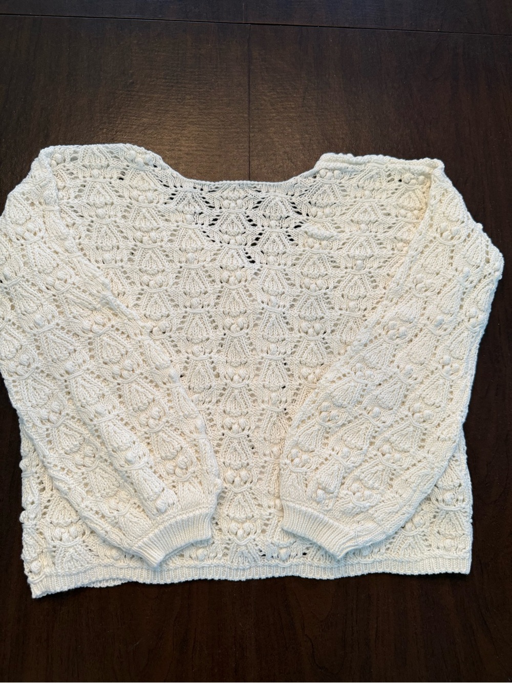 Sezane Ivory Openwork Crochet Sweater